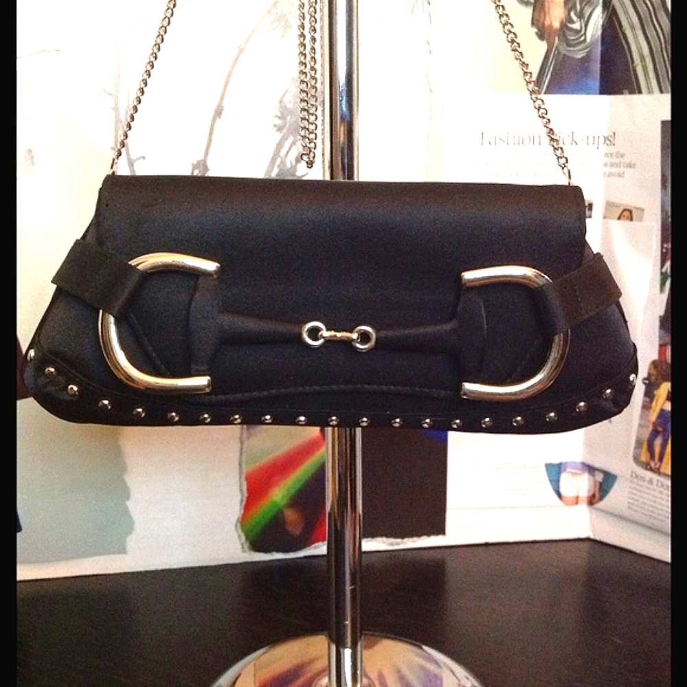 SML BLACK SATIN BAG WITH SILVER ACCENTS